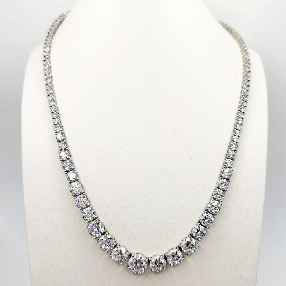 Rhodium and Silver Plated Gradient Zirconia Tennis Necklace 16”